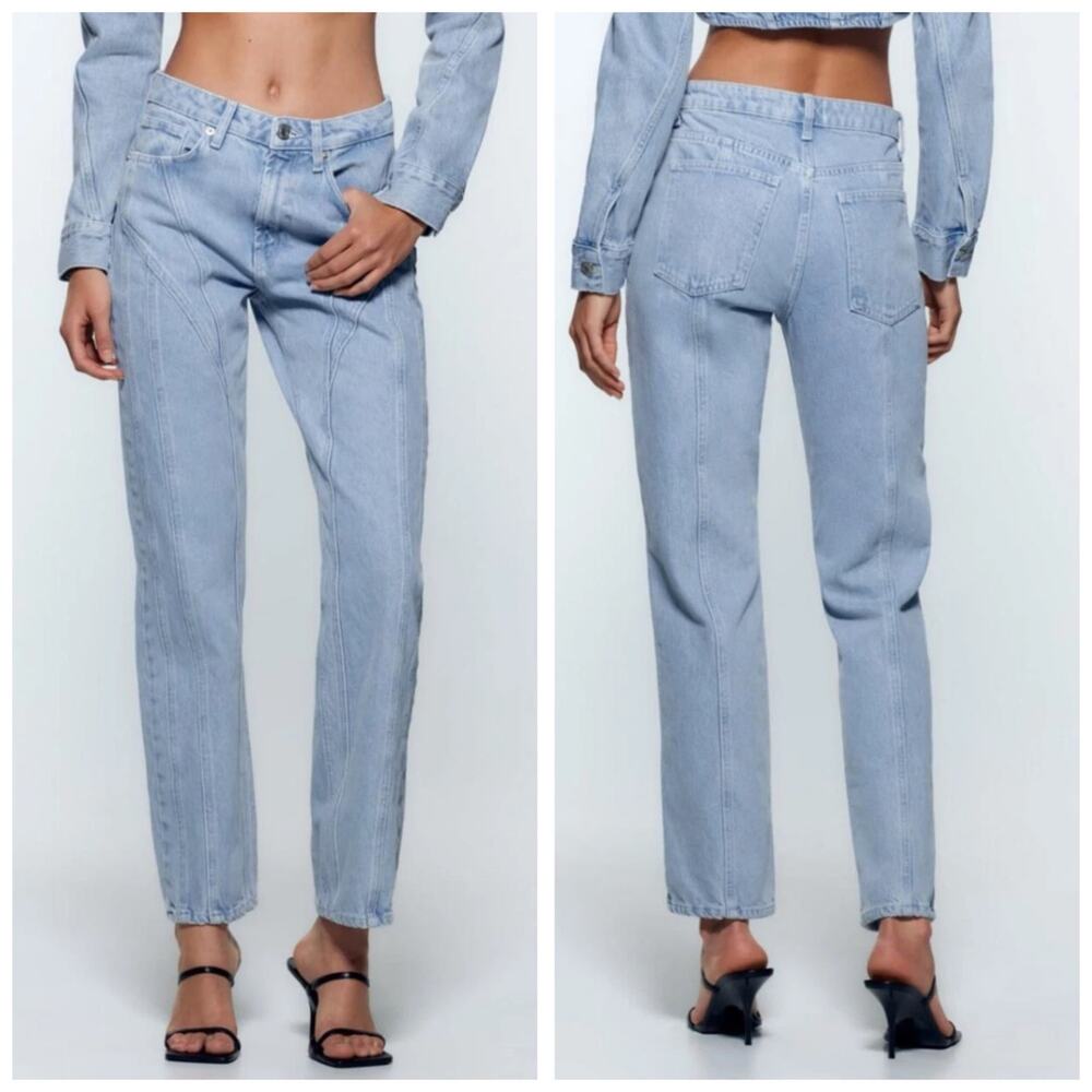 ZARA Woman High-Rise Straight Jeans Light Wash 6688/021 Sz 6 Mugler Seam Detail